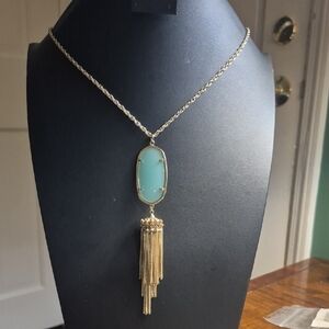 Kendra Scott Gold Tone Rayne Mint Green Tassel Pendant Neckace